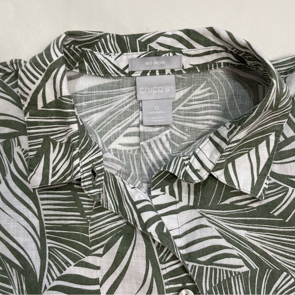 Chico's Linen Fresh Leaves No Iron Shirt Size 0 US S - Picture 9 of 11